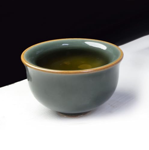 Image of Liang baobao Mini Porcelain Cup Set of 4 Ceramic Small Sample Teacup Chinese Gongfu Tea Cup Ice Crack Glaze Cups 2.5oz (Green)