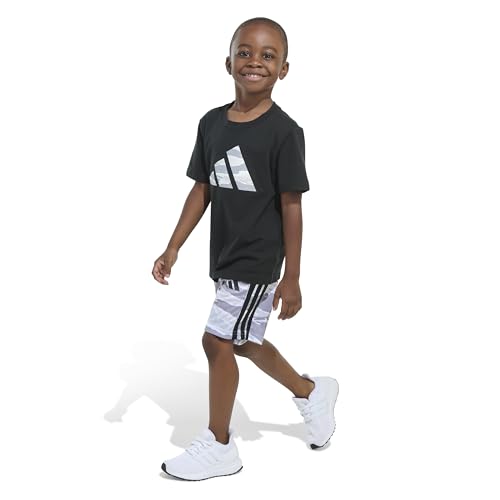 Image of adidas Boys' Short Sleeve Cotton Tee Shirt and Aop Camo Short Set