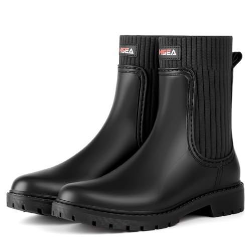HISEA Short Rain Boots Waterproof Chelsea Boots Rubber