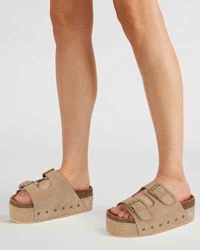 Womens Genuine Leather Cork Platform Sandals Adjustable Buckle Straps Band Suede Clogs Platform Slip on Flatform Sandals3