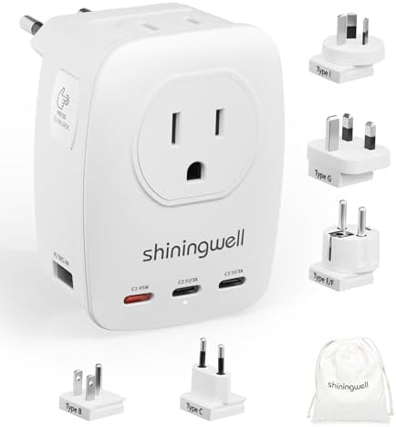 45W GaN Universal Travel Adapter, 7-in-1 2000W International Powe...