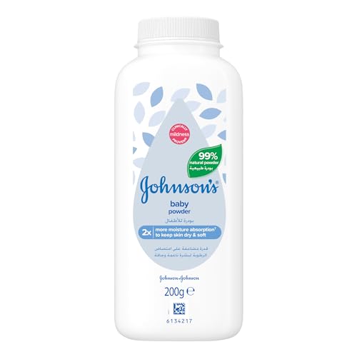 Johnsons Baby Powder 99% Plant-Based Cornstarch Formula Talc-Free Moisture-Absorbing & Skin-Protecting Classic Baby Fragrance Dermatologist-Tested 200g