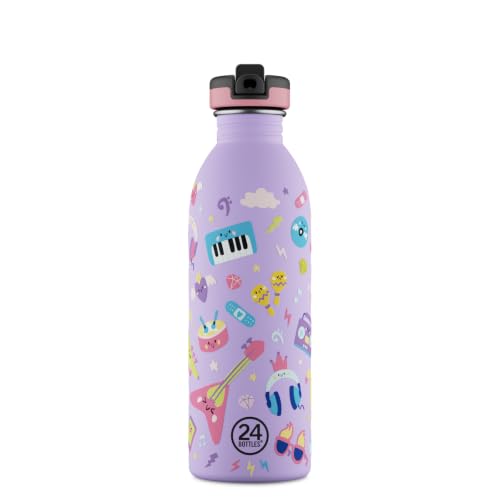 24BOTTLES Trinkflasche Kinder mit Strohhalm Edelstahl, 500ml Music Friends