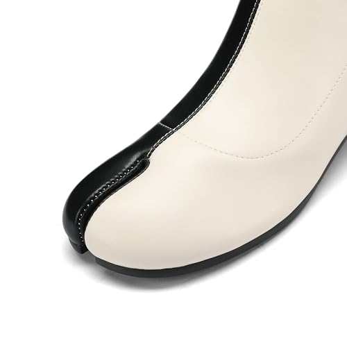 Image of Split Toe Ankle Boots for Women Tabi Japanese Ninja Shoes Low Chunky Heels Booties, Stretch Artificial Leather Boots Back Zipper