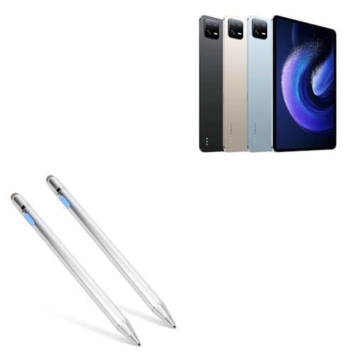 BoxWave Stylus Pen Compatible with Xiaomi Pad 6 - AccuPoint Active Stylus (2-Pack), Electronic Stylus with Ultra Fine Tip - Metallic Silver
