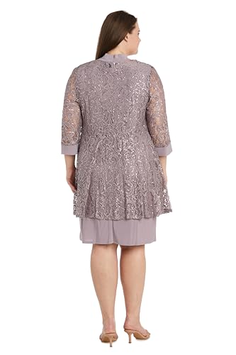 Image of R&M Richards Women's Embellished Sequin Lace Jacket and Shift Dress with Necklace for Mother of the Bride & Cocktail Party