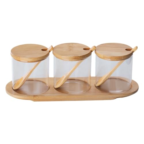 GRIRIW 1 Set Seasoning Jar Set Kitchen Supply Seasoning Can Terrarium Container Sauce Container Home Kitchenware Detachable Pan Handle Multi-function Jar Clear Spoons Transparent Glass