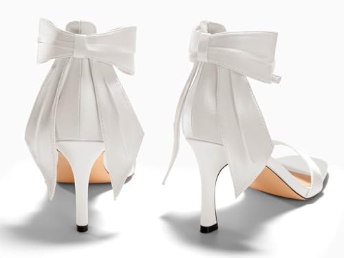 Image of Coutgo Womens Bow Tie High Heels One Strap Heeled Sandals Sexy Stiletto Open Toe Wedding Bride Shoes