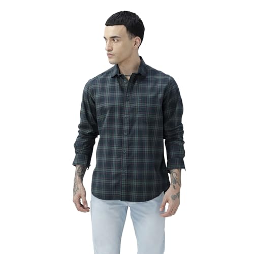 Image of BASICS 100% Cotton Checked Shirt for Men | Slim Fit | Everyday Smart Casual Wear | Full Sleeve