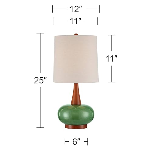 360 Lighting L2403012 Andi 25 Inch High Mid Century Modern Table Lamp Green Ceramic Wood Single Fabric White Shade Living Room Bedroom Bedside Nightstand House Office Home Reading Kitchen Colors May Vary thumb #3