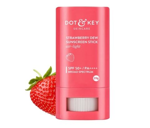 Dot and Key Sunscreen Stick, SPF 50 PA+++, Strawberry Dew, Broad Spectrum UVA/UVB Protection, Hyaluronic and Ceramide