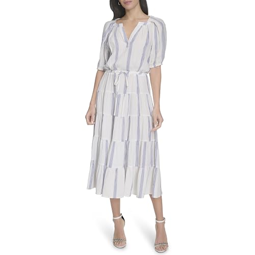 Image of Calvin Klein Puff Sleeve Commuter Tiered Maxi