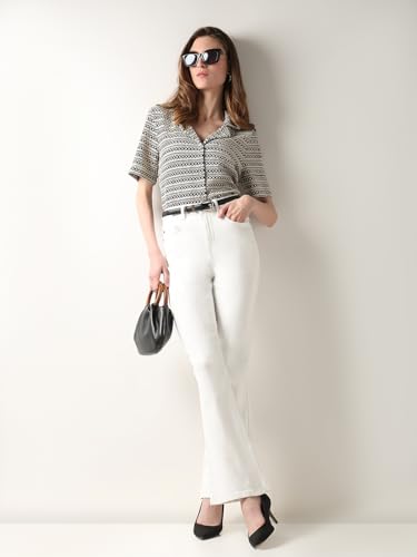 Image of VERO Moda Women High Rise High Waist Bootcut Flared Jeans | Wide Leg Bell Bottom Denim | Stretchy & Stylish Retro Look