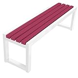 Banco de jardín de madera resistente a la intemperie de 2 plazas, sin respaldo, fácil cuidado, para patio y balcón, disponible en color rojo oscuro y blanco, tamaños 100/120/150/180 cm