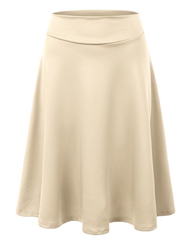 Doublju Womens High Waist Midi A-Line Skirt Beige X-Large - //coolthings.us