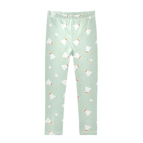 Shuttlecocks on Green Girls Leggings,Workout Leggings for Girls Toddler Athletic Leggings Size for 3-10T
