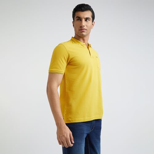 Image of Raymond Men's Modern Fit Solid Pattern Pure Cotton Half Sleeve Polo Neck Casual T-Shirt