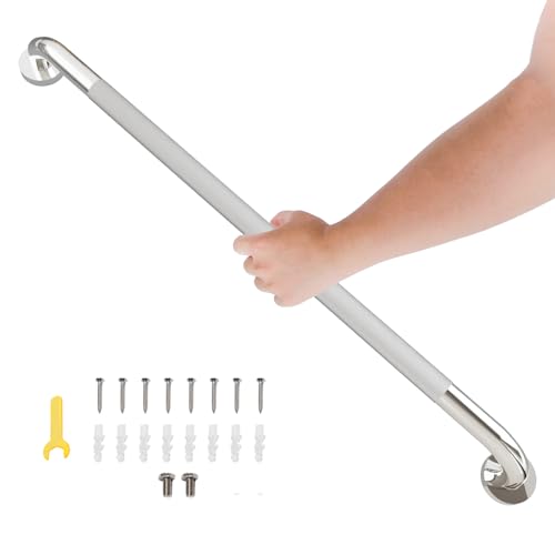 32 Inch Shower Grab Bar Bathroom Grab Bar Handle with Anti-Slip Knurled Grip Stainless Steel Bath Balance Bar 1.25 Diameter Bath Safety Bar Support for Seniors Elderly Pregnant Brushed Nickel