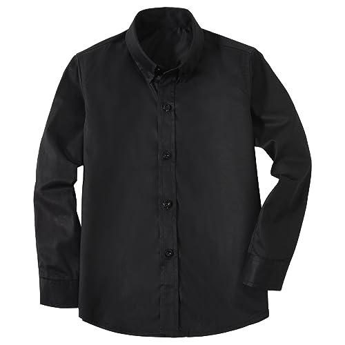 Boys' Button Down Dress Shirts Kids Long Sleeve Solid Collared Uniform Shirt for Toddler Boy (Size 2T-20)