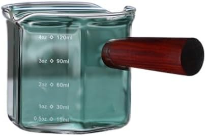 4OZ /120ML Ash Black Double Spouts Espresso Measuring Cup hexagonal Milk Cup with Red Sandalwood Handle Shot Glasses Clear Double Spout Espresso Glass Measuring Tools n Scales
