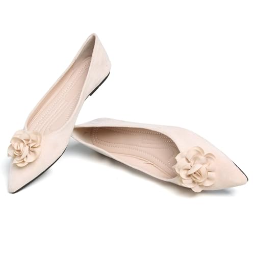 JiangWei Shu Women's Elegant Pointed Toe Flats Floral Ballet Flats Shoes Dressy Slip On Loafers4