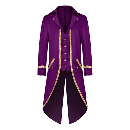 Cambkatl Men's Vintage Gothic Medieval Steampunk Tuxedo Long Tailcoat Jacket Embroidery Victorian Prince Uniform Frock Coat