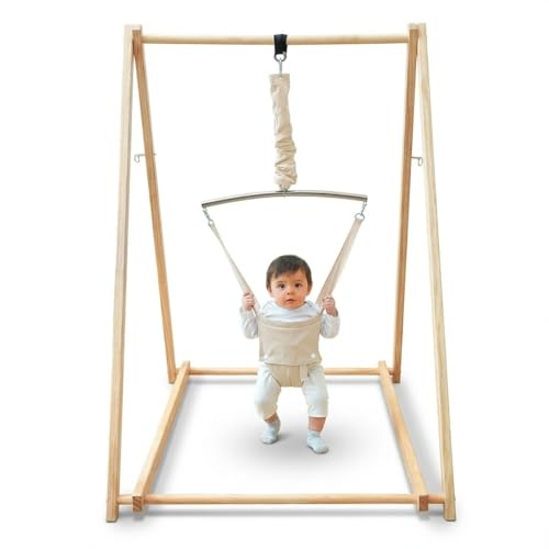 Avenlur Tulip - Juego de mecedora plegable con soporte para niños de 6 meses a 3 años, estilo Waldorf, columpio de pie para interiores, hogar, guardería infantil, preescolar (beige)