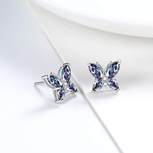 Butterfly Birthstone Stud Earrings - Women 925 Sterling Silver Butterflies Birthstone Stud Earrings Birthday Gift for Women2
