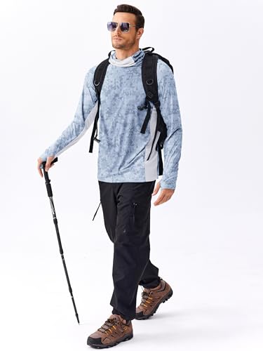 Image of PINSPARK Men's Sun Protection Hoodie with Mask UPF 50+ UV Long Sleeve Shirt Men Rash Guard Performance Fishing Hiking Shirt