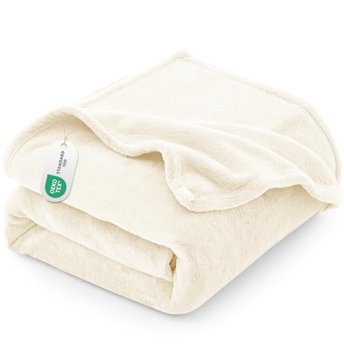 CozyLux Kuscheldecke Flauschig Decke Klein - Flanell Sofa Decke 130 x 150, Weiche Fleecedecke für Couch, Warme Wohndecke für 4 Jahreszeiten, Leicht Sofa Überwurf, Blanket 130x150 cm, Creme