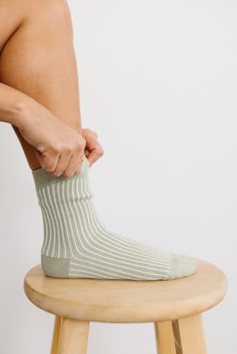 MELUSA Cashmere Cotton Striped Socks for Women, 4 Pairs Warm Cozy Gift Everyday Crew Socks3