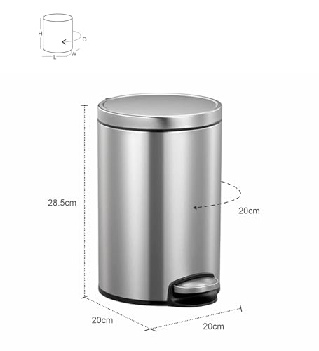 Image of Obsessions EKO Soft-Close Bathroom Trash Can - 5L Stainless Steel Pedal Bin with Lid & Liner, Elegant Waste Basket for Home & Office, Metallic