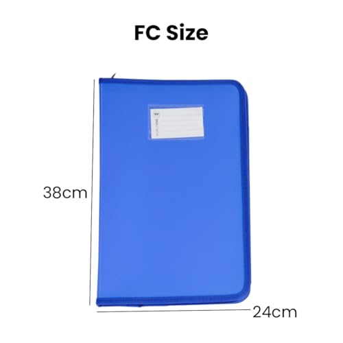 Image of Worldone Zipper Display Book Folder for Documents, with Name Card, Made of 0.8mm Virgin PP Material with 20 Bound Plastic Binder Sleeves, Size FC (fullscap), Blue, Set of 1