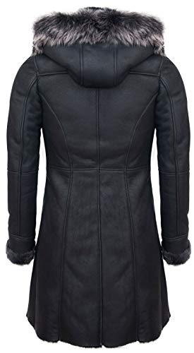 Infinity Leather Ladies Black Snowtip Merino Shearling Sheepskin Hooded Duffle Coat2