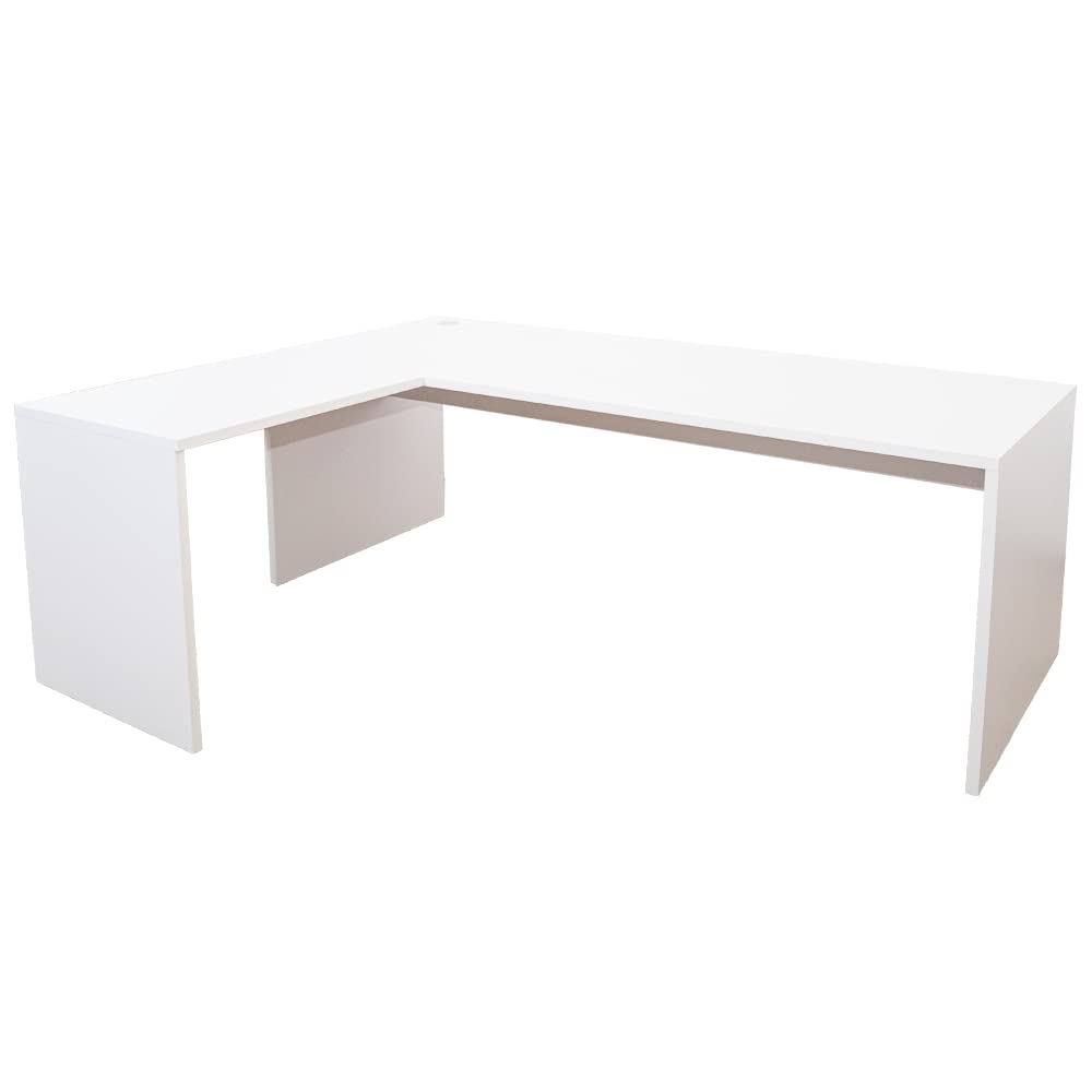 OFILIKE. Mesa Escritorio de Esquina, en Forma de L a la Izquierda. con Pasacables Incorporado. para Oficina, Estudio, Ordenador, Teletrabajo (140x80, White)