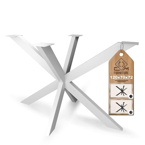 CM Furniture Spider Tischgestell I Stahl Pulverbeschichtet I Tischbeine für Esstisch Couchtisch I Tischkufen Tischfusse Möbelfüße aus Metall - H72 x B70 x L120 cm - Weiss