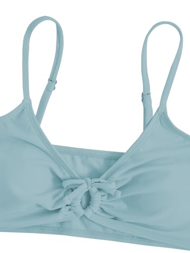 OYOANGLE Girl's 2 Piece Solid Bikini Set Sport Swimsuit Ruched Tie Front Bathing Suit Swimwear3