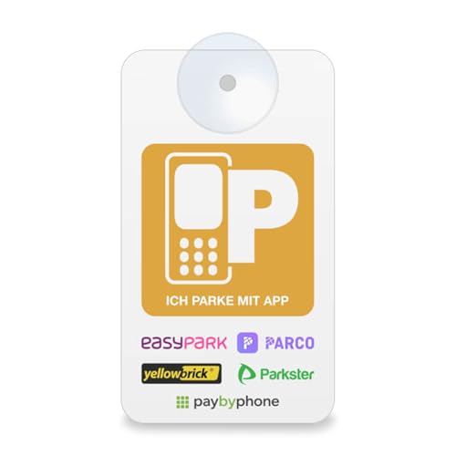 Betriebsausstattung24 Viñeta de aparcamiento para proveedores de entradas digitales – 8,0 x 14,0 cm – con ventosa – easypark, Parkster, yellowbrick, paybyphone, parco
