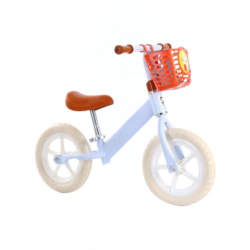 ペダルなし自転車 2-6歳 キックバイク 12インチ 子供用 軽量 コンパクト 高さ調節可能 安全設計 贈り物 (車用バスケット付き,ブルー)