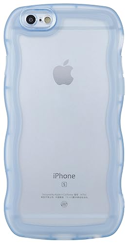 Image of Compatible with iPhone 6s /6 Case 4.7 inch, Cute Kawaii Curly Wave Frame Shape Soft Silicone Shockproof Protective Phone Cover for Women Girls, Clear /Blue