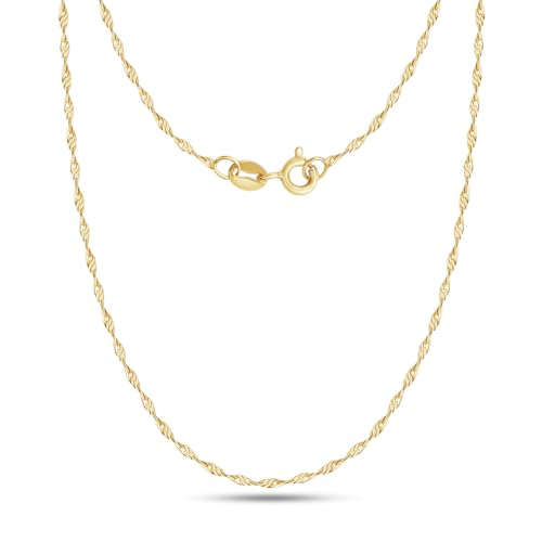 Twisted Serpentine Chain Necklace for Women and Men Italian Crafted 1.2mm Twist Chain 14K Gold Over 925 Sterling Silver with Spring Ring Clasp 16 to 18 Inch
