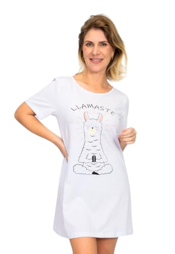 Camisola Feminina Adulto Manga Curta Algodão – Branco lhamaste (Branco, G)