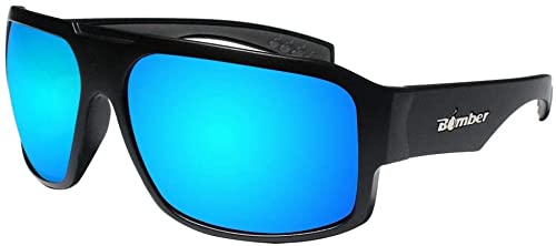 BOMBER Safety Sunglasses for Men - Mega Bomb Matte Black/Ice Blue Lens/Gray Foam Safety - M103-ICE - Safety Glasses - Sunglasses