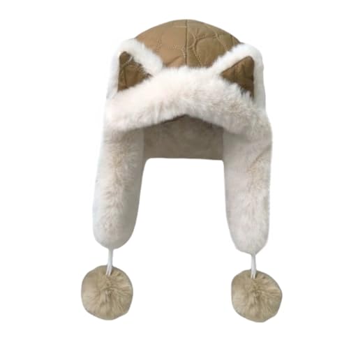 Cute Plush Ear Cap Winter Thick Ear Protection Faux Fur Hats with Pompom Russian Ushanka Trapper Hat Ear Cover4
