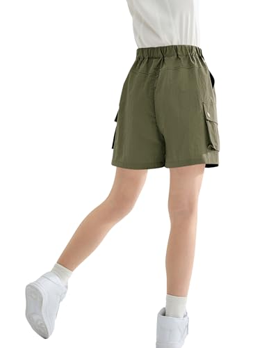Image of Rolanko Girls Cargo Shorts Lightweight Parachute Short Pants with Pockets Summer Cargo Shorts for Kids Casual Hiking Sports