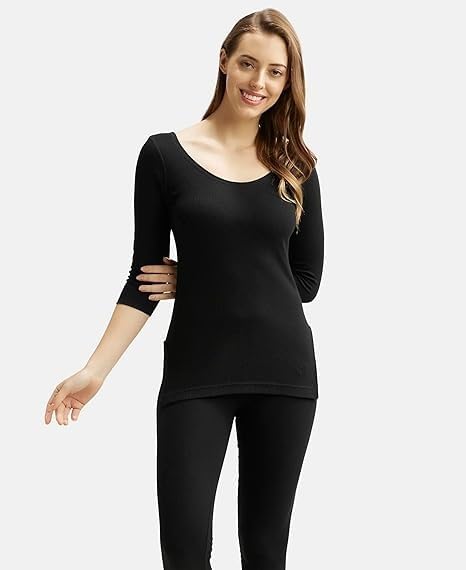 Image of Jockey 2503 Women Extra Warmth Super Combed Cotton Rich Three Quarter Sleeve Thermal Top with StayWarm Technology