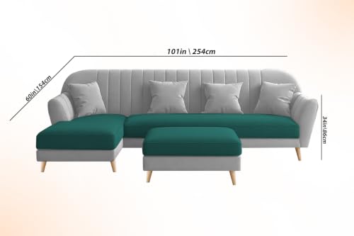 Image of Atticus LHS 6 Seater L Shape Sofa Set with Ottoman Living Room (Pine Grey Colour Fabric) Premium Fabric Sofa Set for Living Room