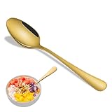 Gold Soup Spoons,8 PCs 7.3 Inch Dinner Spoons,Durable Mirror Polishing Stainless Steel Silveware Main Spoon,Dishwasher Safe Gold Table Spoon For Home Restaurant Hotel