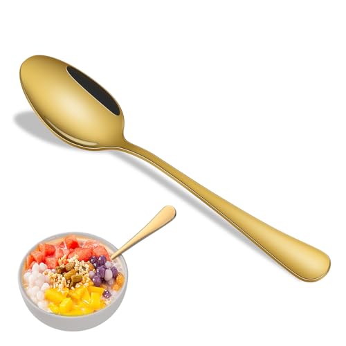 Gold Soup Spoons,8 PCs 7.3 Inch Dinner Spoons,Durable Mirror Polishing Stainless Steel Silveware Main Spoon,Dishwasher Safe Gold Table Spoon For Home Restaurant Hotel