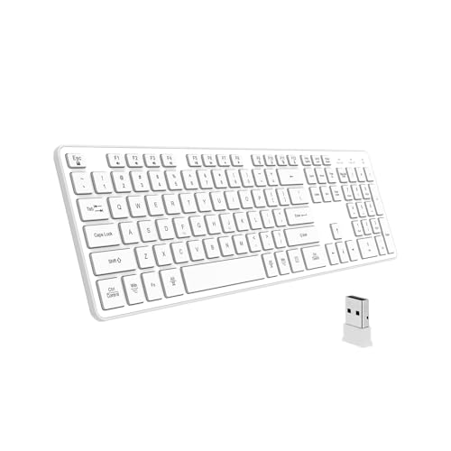 Image of Slim Wireless Keyboard for Mac and Windows, Ultra Quiet Low-Profile Flat Key Board with Full-Size Keys, 2.4GHz Wire Less for PC, Mac, Windows 11 /10 /8 /7 White